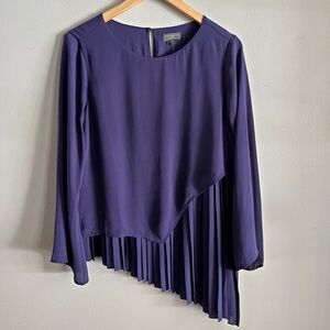 The Limited Purple Pleated Asymmetrical Blouse NWT Medium Long Sleeve Top